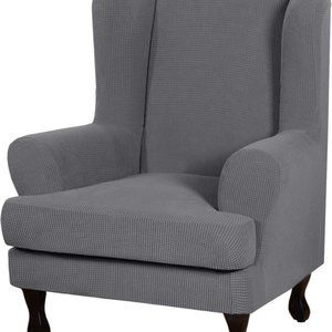 Pair of NEW Wing Chair 2 Piece Covers Gray Microfiber